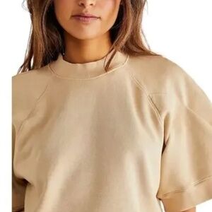 Agolde Round Shoulder Puff Sleeve Sweatshirt  Size S  Color Tan/Neutral